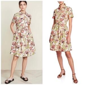 Tory Burch Derrick Poplin Shirt Dress in Pink Poppies Bloom